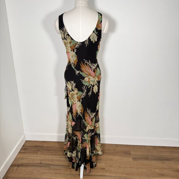 Vintage 90s Maxi Dress Floral Black Beaded Matching Scarf Fairy Feminine M - Picture 5 of 16